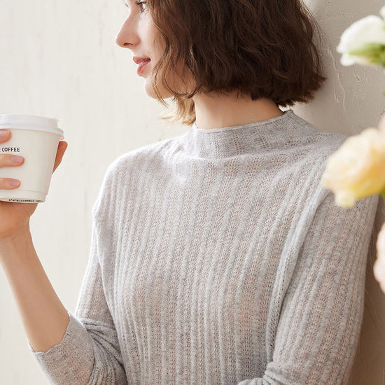 COMOBOCA Women's Ribbed Mock Neck Knit Sweater