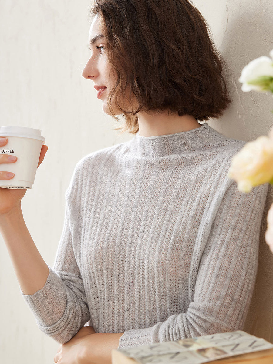 COMOBOCA Women's Ribbed Mock Neck Knit Sweater