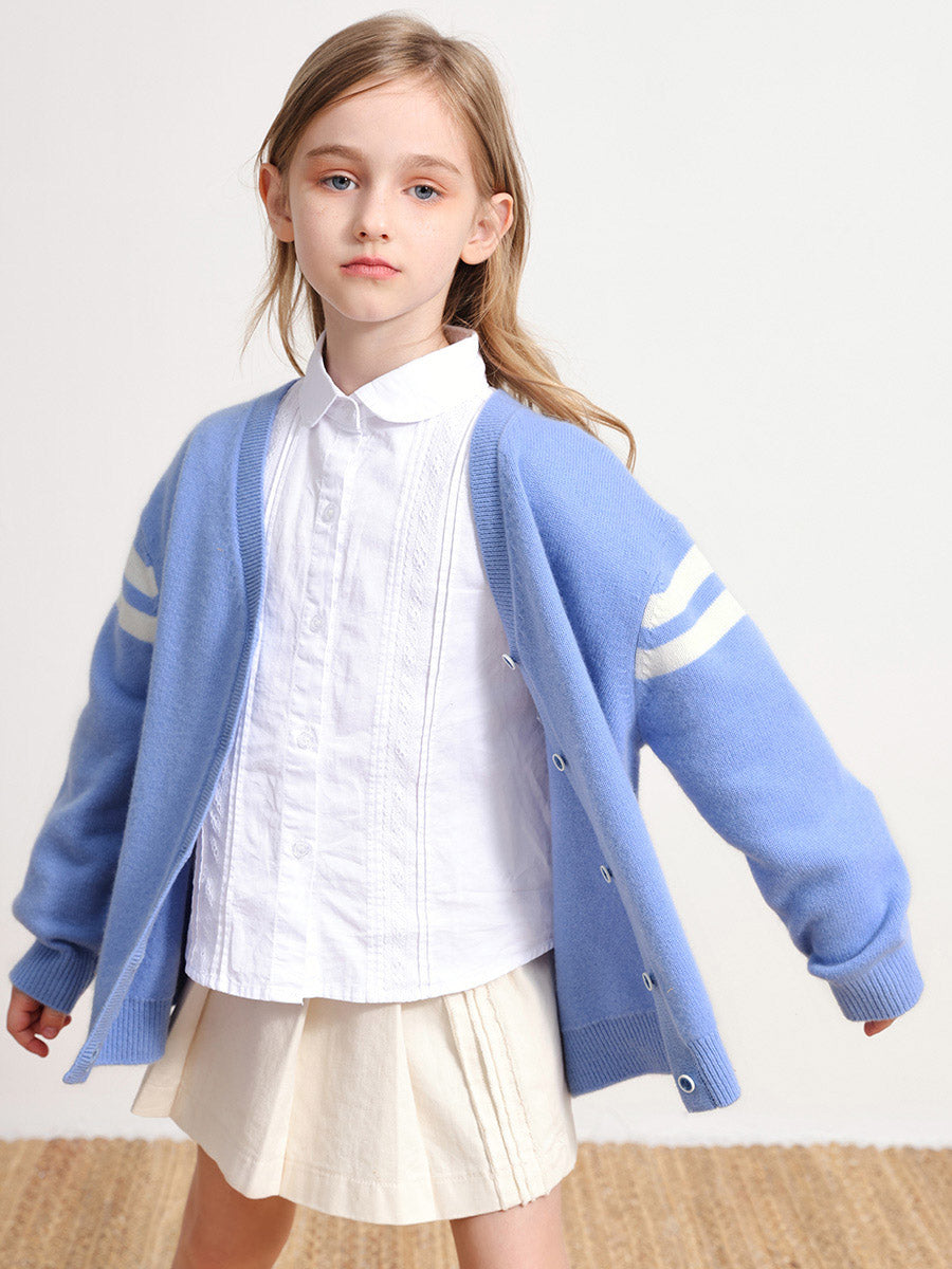 COMOBOCA BLUE 100% Wool Kids' V-Neck Cardigan