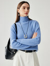 COMOBOCA Light Blue 100% Cashmere Women's Turtleneck Ribbed Sweater