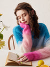 COMOBOCA Women's Mohair Gradient Color Block Fluffy Knit Sweater