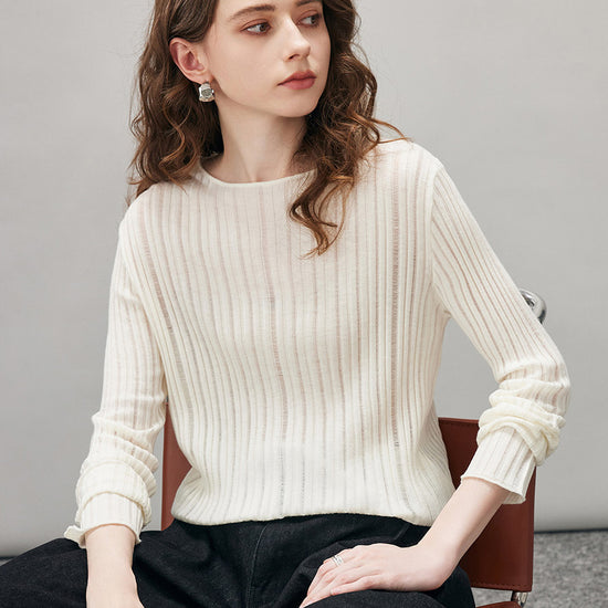 COMOBOCA Women's Ribbed Round Neck Knit Sweater