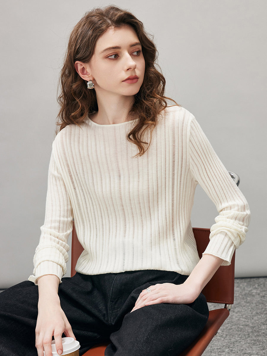 COMOBOCA Women's Ribbed Round Neck Knit Sweater