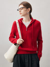 COMOBOCA Red 100% Cashmere Women's Half Zip Hoodie