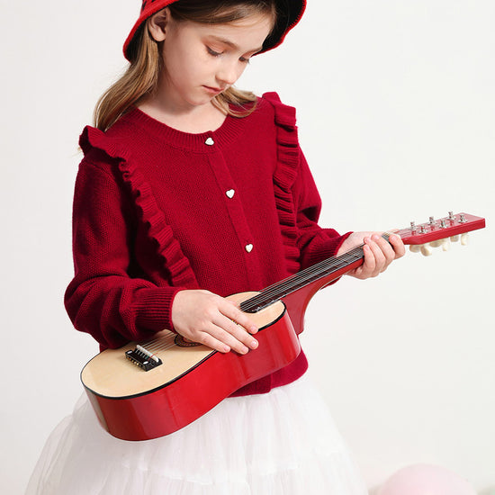 COMOBOCA 100% Wool Kids' Round Neck Heart Button Cardigan