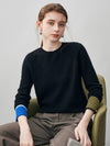 COMOBOCA 100% Cashmere Women's Color-Blocked Sleeve Knit Sweater