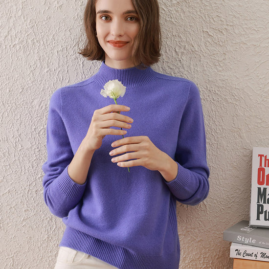 COMOBOCA 100% Wool Women's All-Match Mock Neck Sweater