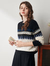 COMOBOCA 100% Wool Women's Nordic Pattern Cable Knit Sweater