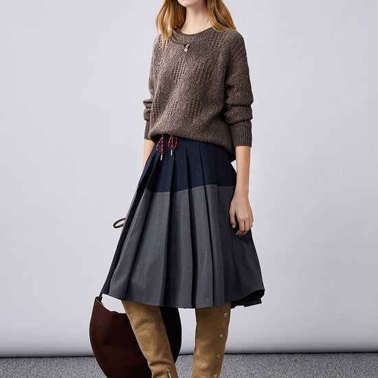 COMOBOCA 100% Cashmere Women's Openwork Knit Round Neck Sweater