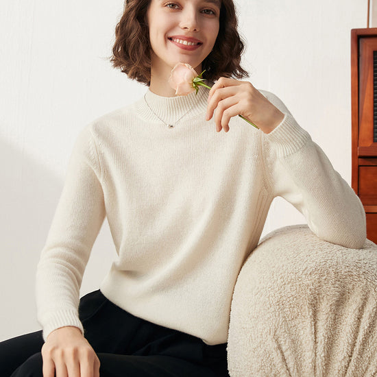 COMOBOCA 100% Cashmere Women's Mock Neck Knit Sweater