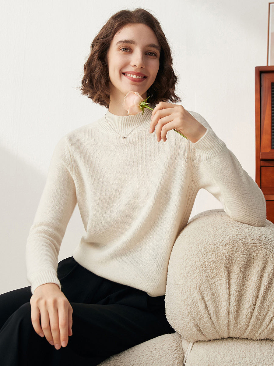 COMOBOCA 100% Cashmere Women's Mock Neck Knit Sweater