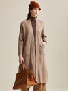 COMOBOCA Camel 100% Wool Women's Cardigan Long Knit Coats with Pockets