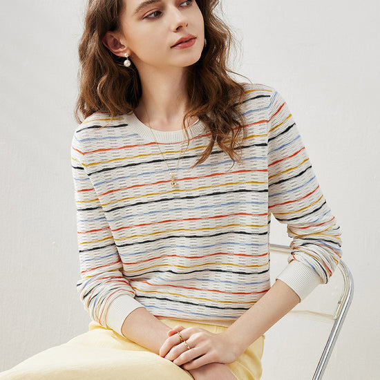 COMOBOCA Women's Colorful Striped Knit Sweater
