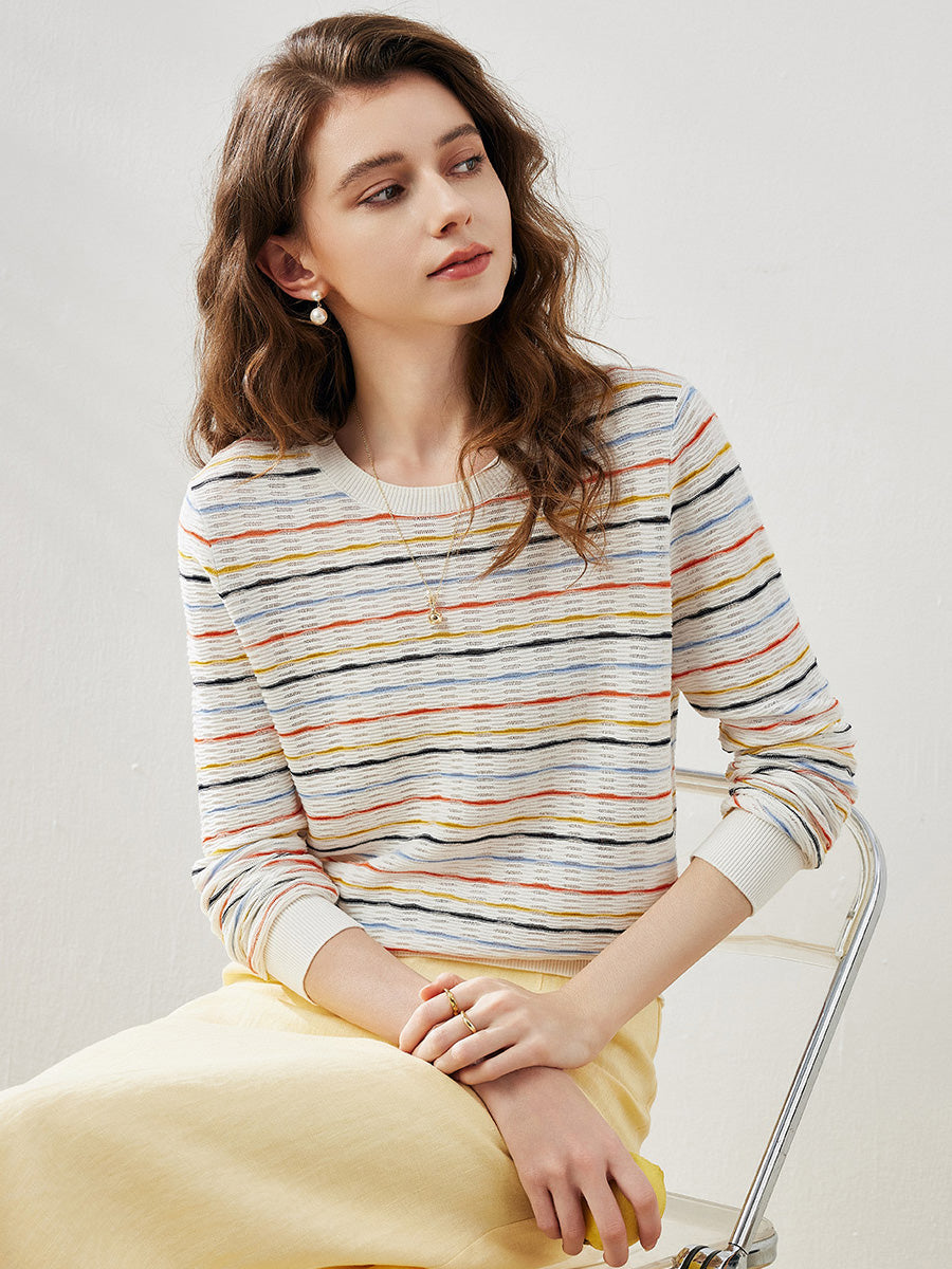 COMOBOCA Women's Colorful Striped Knit Sweater