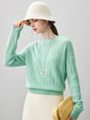 COMOBOCA Bright Green 100% Cashmere Women's Cable Knit Sweater