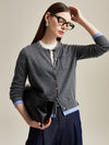 COMOBOCA Gray 100% Cashmere Women's Contrast-Trim Pocket Cardigan
