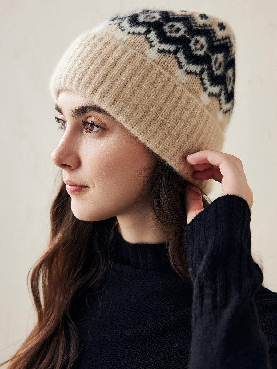 COMOBOCA 100% Cashmere Soft Knit Ribbed Beanie