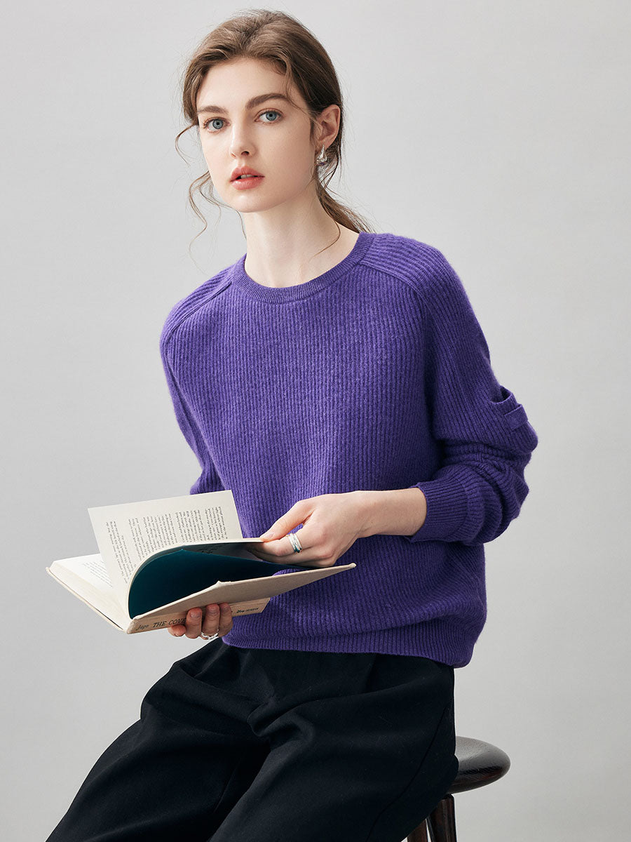 COMOBOCA 100% Cashmere Women's Ribbed Round Neck Sweater