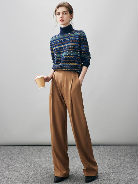 COMOBOCA 100% Cashmere Women's Fair Isle Turtleneck Sweater