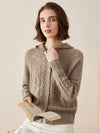 COMOBOCA 100% Cashmere Luxurious Cable Knit Hooded Cardigan