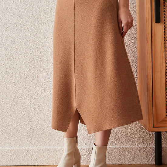 COMOBOCA 100% Cashmere Women's Split Knit Pencil Skirt