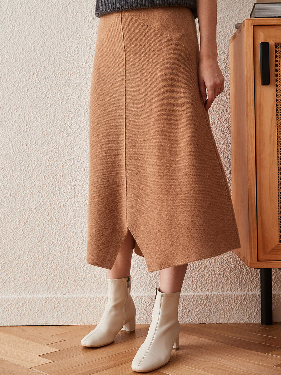 COMOBOCA 100% Cashmere Women's Split Knit Pencil Skirt