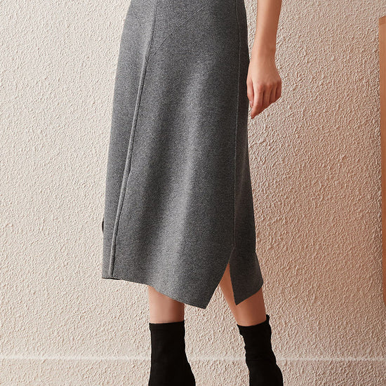 COMOBOCA Gray 100% Cashmere Women's Split Knit Pencil Skirt