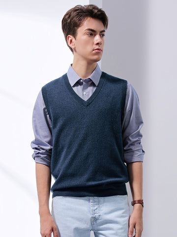 COMOBOCA DARK BLUE 100% Cashmere Men's V-Neck Vest
