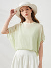 COMOBOCA Light Green Women's Crinkle Textured Blouse with Button Closure