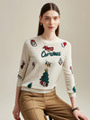 COMOBOCA 100% Cashmere Women's Christmas Embroidered Knit Sweater