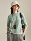 COMOBOCA Light Green 100% Cashmere Women's Sweater with Contrast Trim