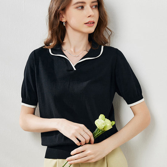 COMOBOCA Women's Casual Contrast Trim Polo T-Shirt
