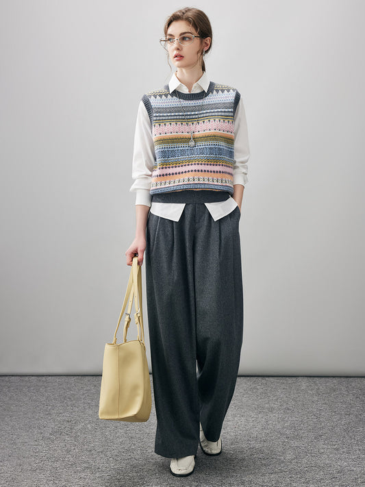 COMOBOCA 100% Cashmere Women's Striped Knit Vest