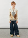 COMOBOCA 100% Wool Kids' Argyle Round Neck Sweater