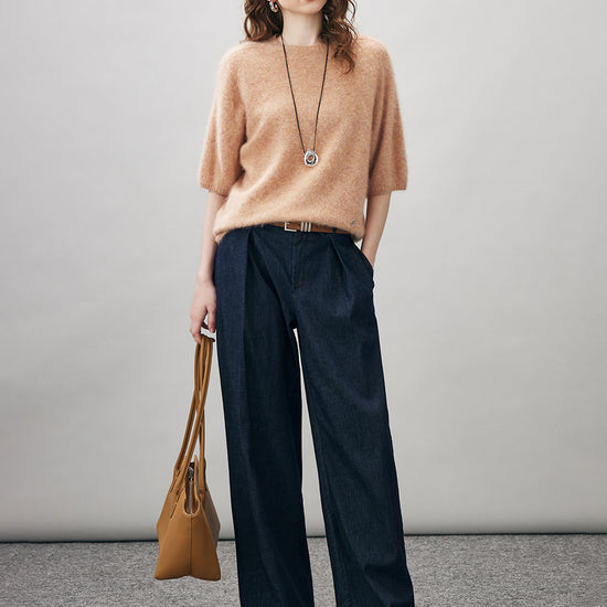 COMOBOCA Women's Wool Seamless Brushed Half Sleeve Knit Sweater