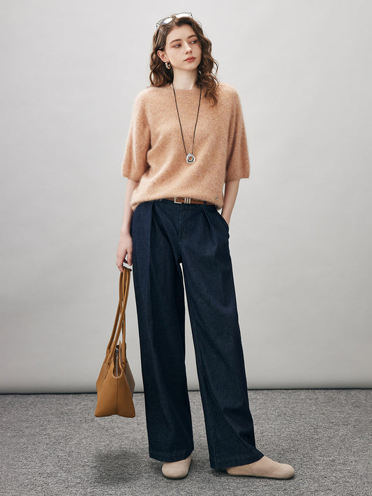 COMOBOCA Women's Wool Seamless Brushed Half Sleeve Knit Sweater