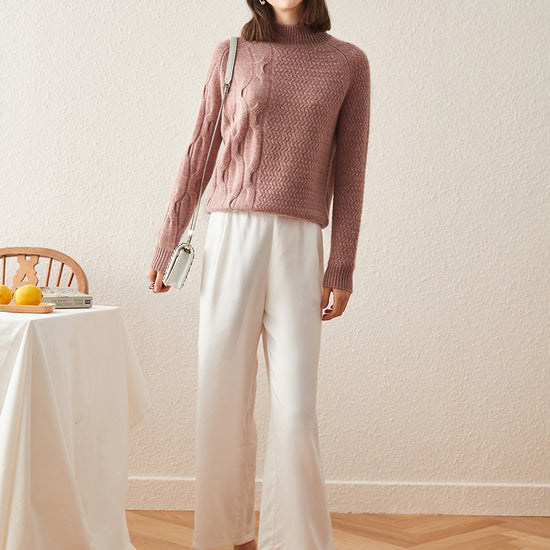 COMOBOCA 100% Cashmere Women's Mock Neck Knit Sweater