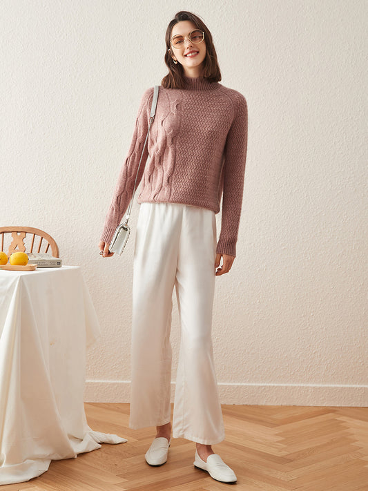 COMOBOCA 100% Cashmere Women's Mock Neck Knit Sweater