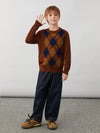 COMOBOCA 100% Wool Kids' Argyle Pattern Round Neck Sweater