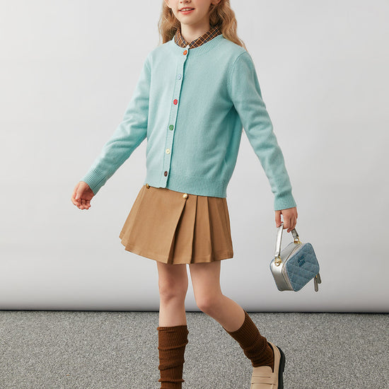 COMOBOCA 100% Wool Kids' Colorful Buttons Round Neck Cardigan
