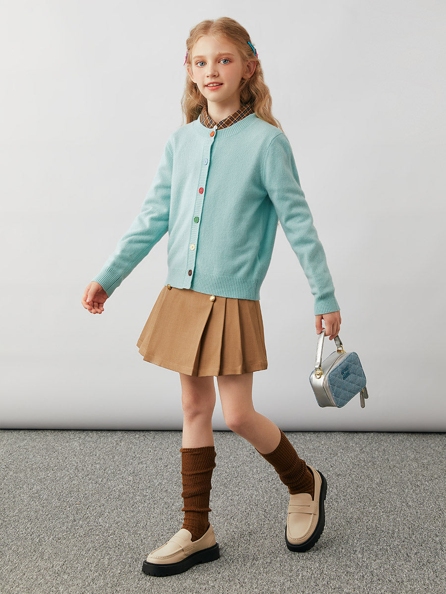 COMOBOCA 100% Wool Kids' Colorful Buttons Round Neck Cardigan