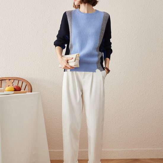 COMOBOCA 100% Cashmere Women's Crew Neck Fish Scale Inlay Sweater