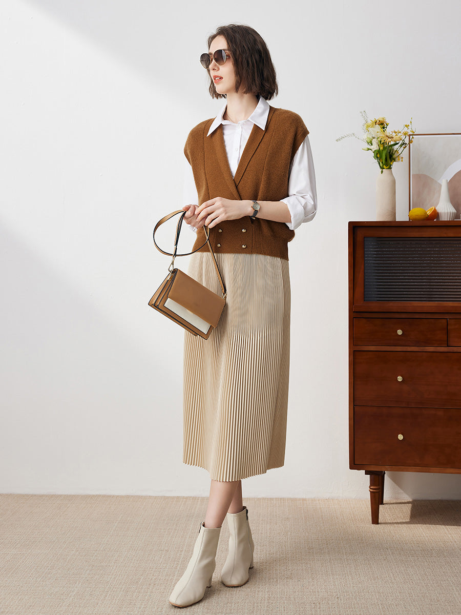 COMOBOCA 100% Cashmere Women's Knit Sleeveless Wrap Vest