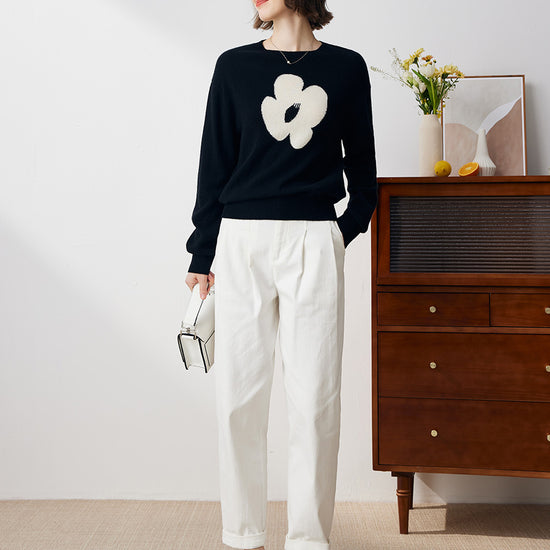 COMOBOCA 100% Cashmere Women's Floral Knit Sweater