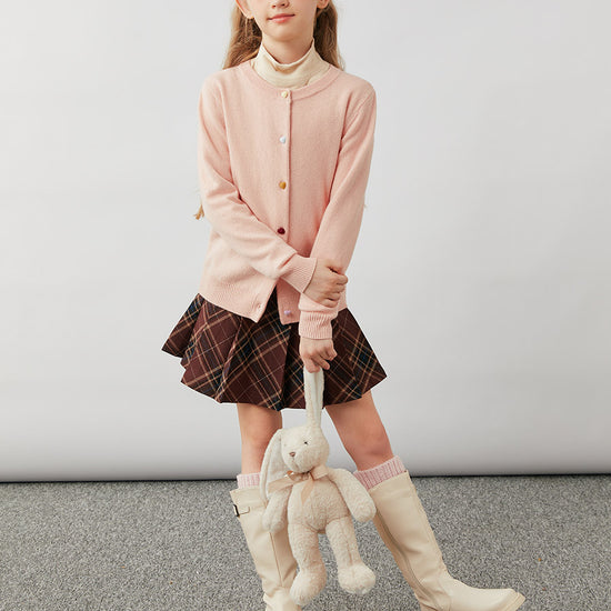 COMOBOCA 100% Wool Kids' Colorful Heart Shaped Buttons Cardigan