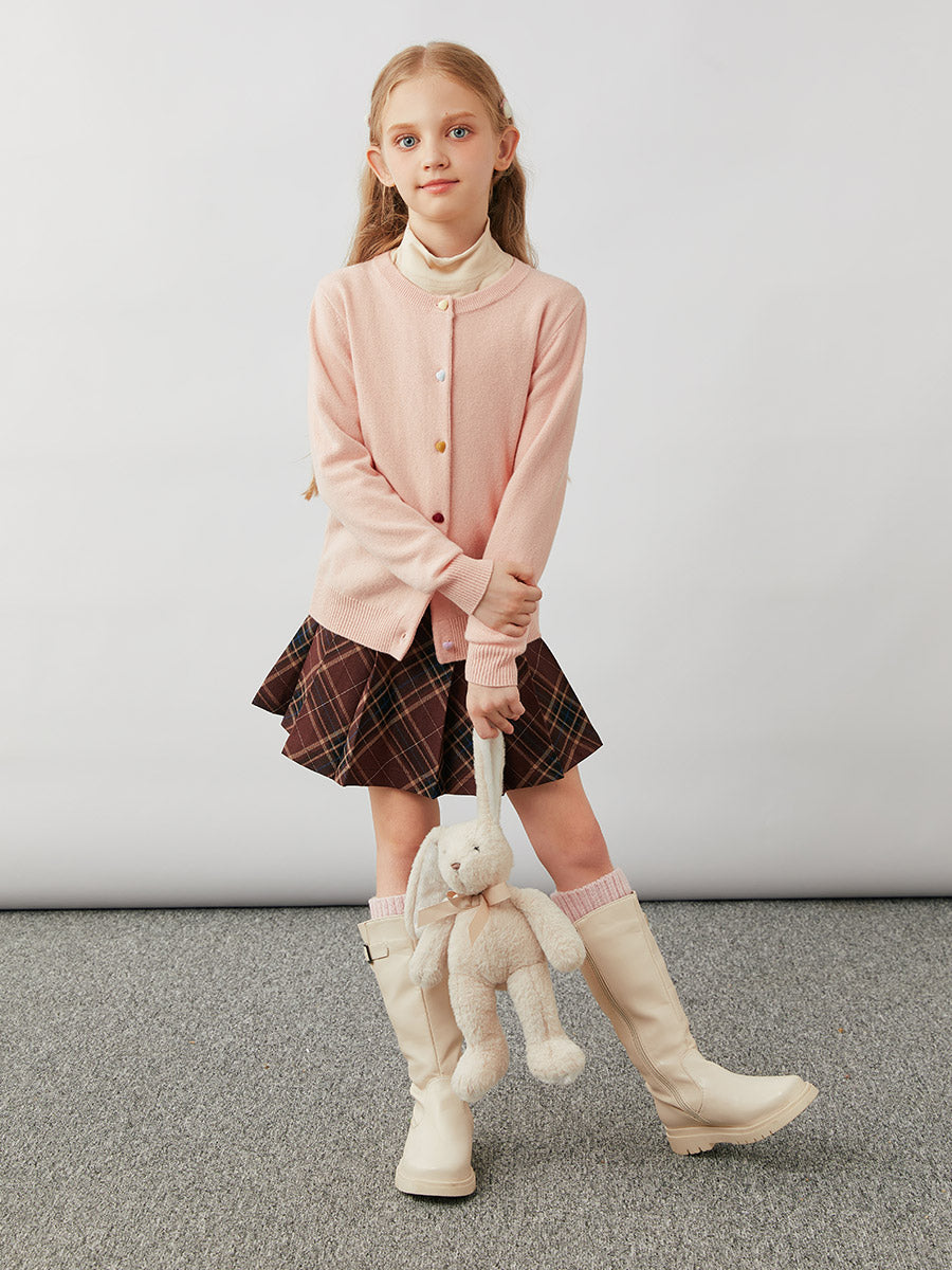 COMOBOCA 100% Wool Kids' Colorful Heart Shaped Buttons Cardigan