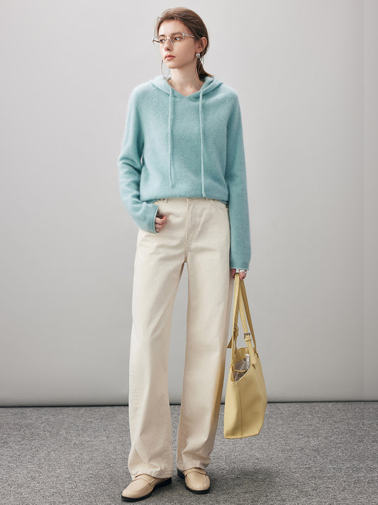 COMOBOCA Women's Wool Fuzzy Hooded Sweater