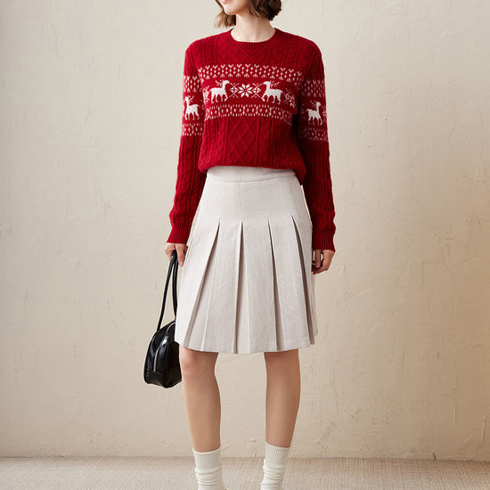 COMOBOCA 100% Cashmere Women's Cozy Reindeer Fair Isle Knit Sweater