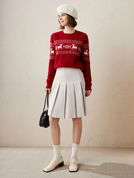 COMOBOCA 100% Cashmere Women's Cozy Reindeer Fair Isle Knit Sweater