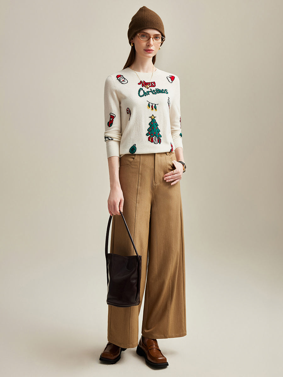 COMOBOCA 100% Cashmere Women's Christmas Embroidered Knit Sweater